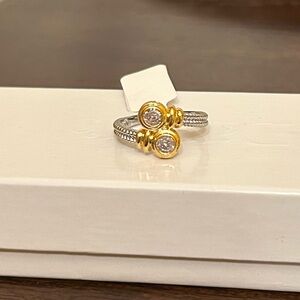 Size 8 Gold and Silver Diamond CZ Women's Ring No Mark